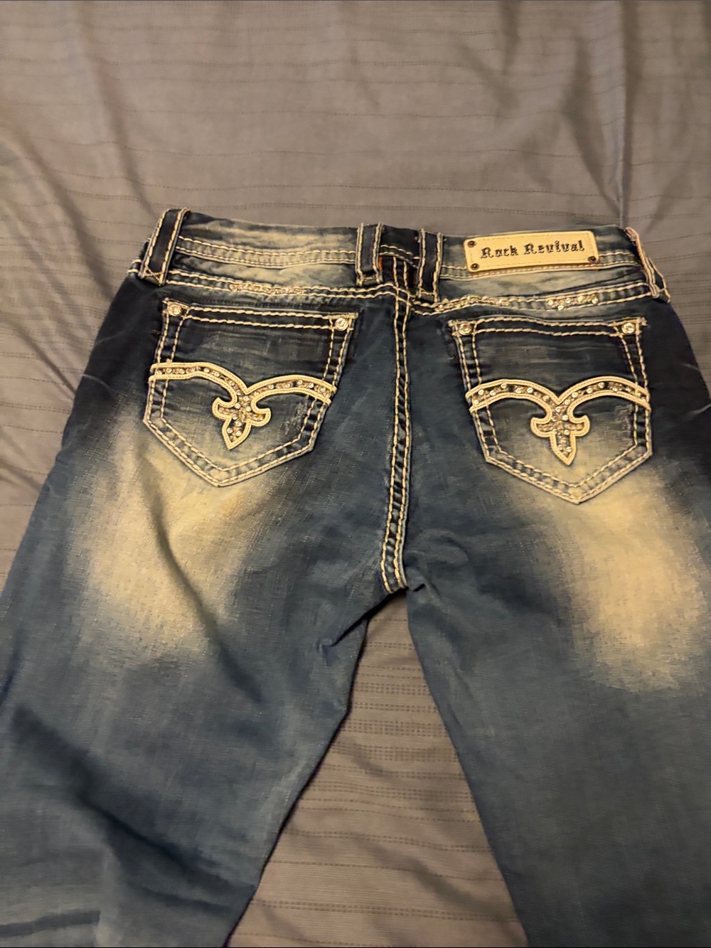 Rock Revival Women’s Faded Blue Slim-Straight Jeans with Contrast Stitching - Picture 2 of 2